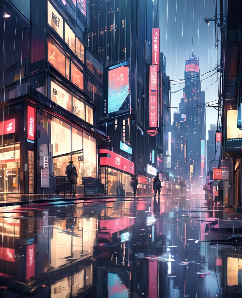 Urban Reflections: A city skyline reflected in rain-soaked streets, creating a captivating urban landscape.