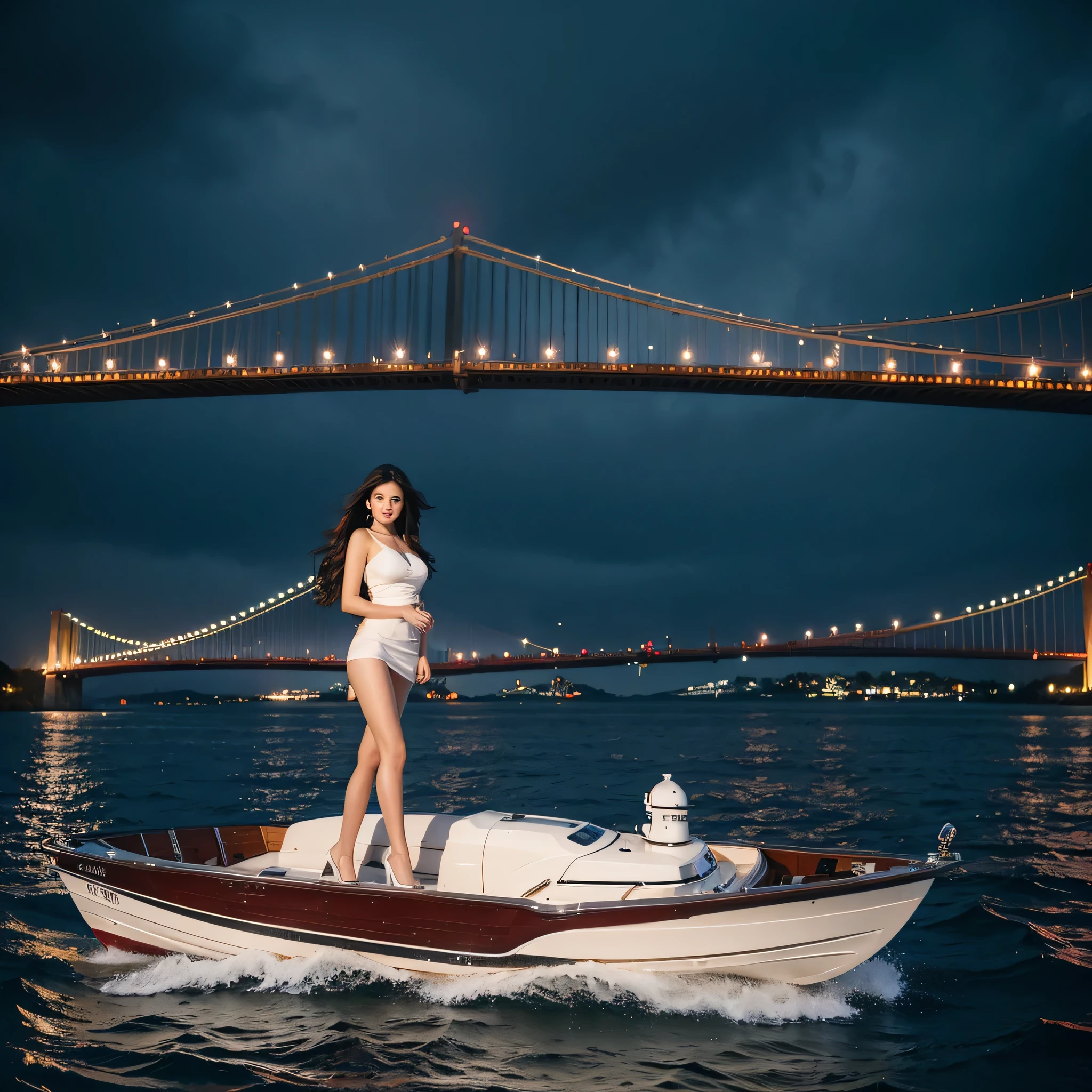 Bay,bridge,High heel,beauty,wind and rain,Boat