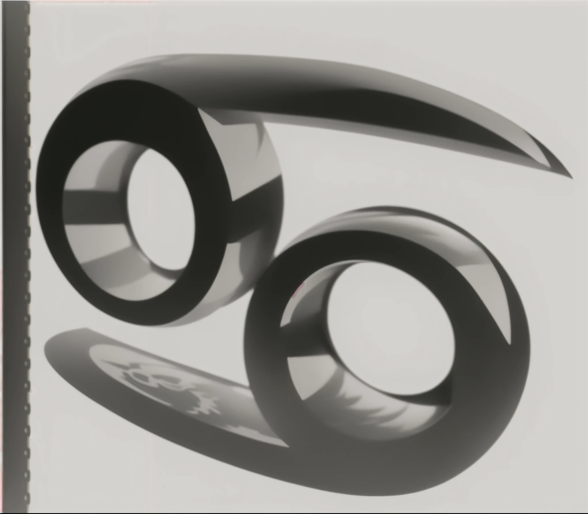 stylized pisces zodiac sign, 3D CG, reflective glossy black metal, remove gradient on the lower side, increase contrast