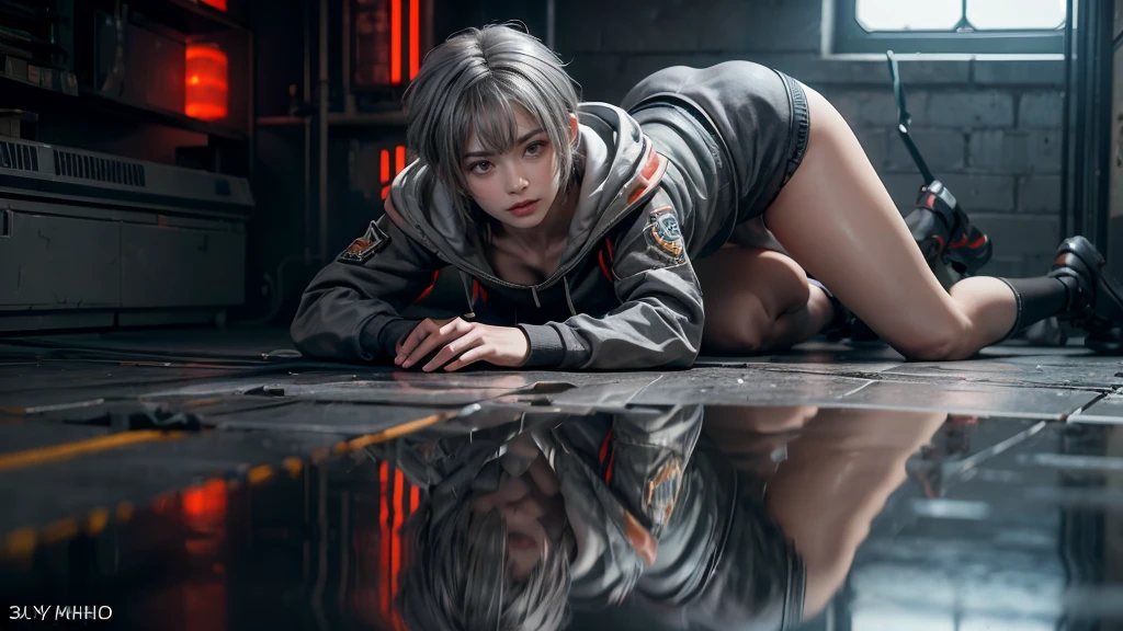 masterpiece,Game Art,Best picture quality,Maximum resolution,8K,(whole body),Unreal Engine 5 rendering works,(Digital Photography),((whole bodyFeature:1.5)),(18 year old boy riding a bicycle),Short hair details,Short bangs,(The red eye makeup is carefully applied),(Has short grey hair:1.4),(Perfect body),Elegance and nobility,Brave and charming,(Grey hooded sweatshirt),student,Cyberpunk Characters,Alley,light,Ray Tracing,Game CG,((3D Unreal Engine)),OC rendering reflection mode