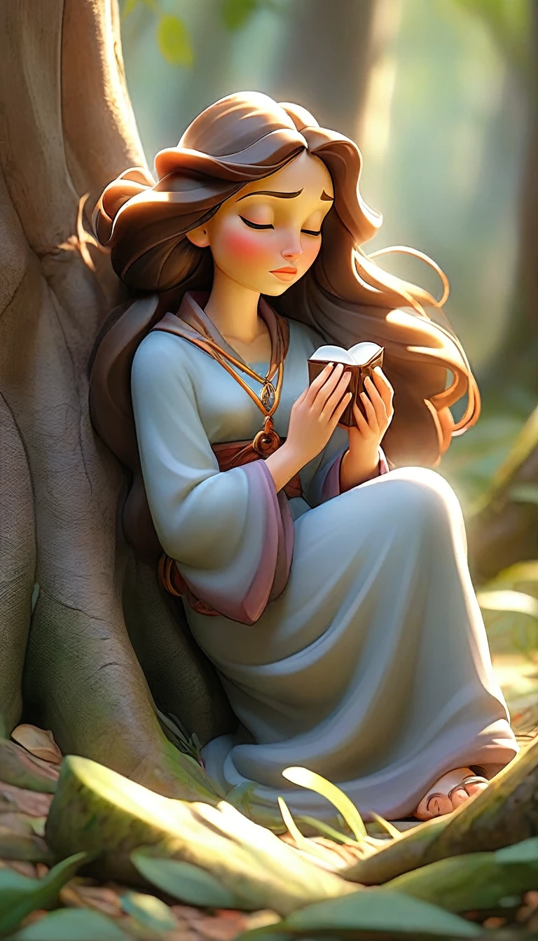 Sob a serene glass, on a peaceful day, a woman kneels, in voracious prayer. Bible in hands, words of light, seek the comfort that faith always translates. The shadow of the tree, shelter and refreshment, a sacred encounter, an ethereal moment. With eyes closed and heart open, pray with fervor, look for the right path. Every leaf that falls, a divine whisper, guiding your words, showing the destination. On sacred ground, your soul surrenders, to God omnipresent, his life he extends. under the tree, symbol of life and shelter, a woman and her faith, in an old dialogue. kneeling in prayer, her strength she renews.