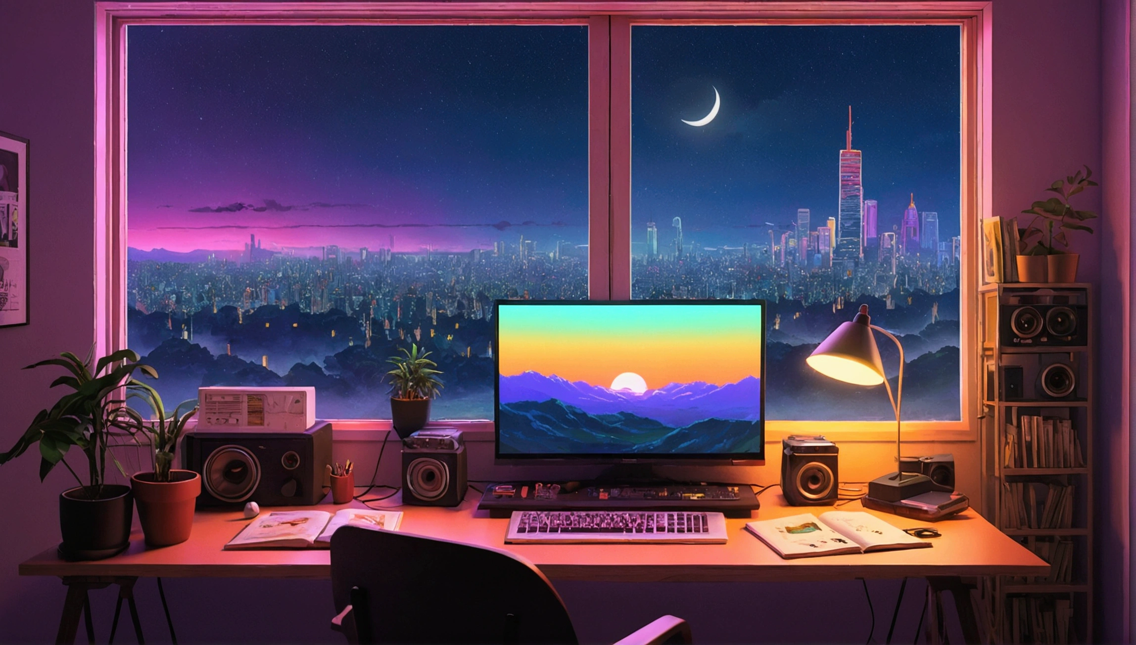 (zero),  Study in your room, I read a book, Use headphones, , Nightlight, Neon scenery on a rainy day,Analog Color Theme, Lo-fi hip hop , retrospective, flat, 2.5D ,Draw a line, Digital ink drawing, Great slope, Watercolor, Gushcore, Studio Ghibli style, amazing colors, Exterior Ton, Synthwave, Arte Roffie,90s Style,Old Texture, amplitude,90s vibe, Tabletop, Amazing technology, 16:Scale 9