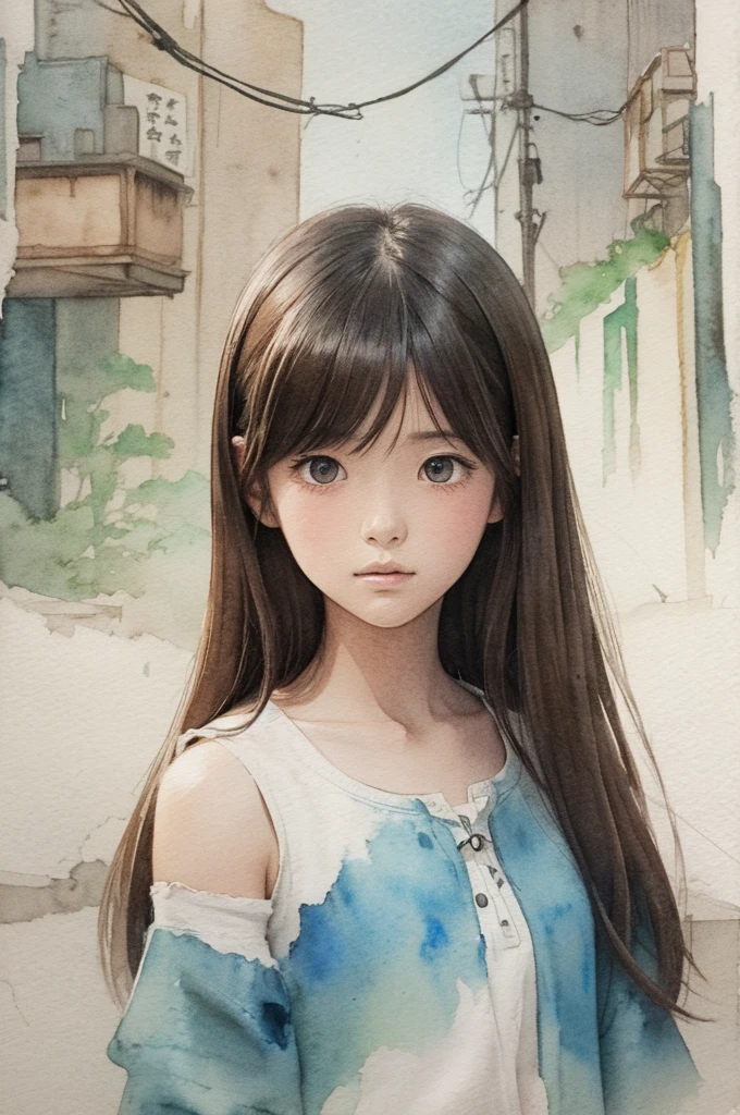 Official art using hand-drawn watercolor sketch technique A girl lost at the end of the world