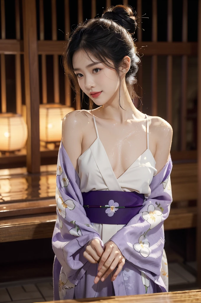masterpiece, ultra high res, (photorealistic:1.4), 8k, RAW photo, best quality, detailed shadow, amazing, finely detail, official art, absurdres, sharp focus, upper body shot, (ultra-detailed), highly detailed portrait of a beautiful queen, 
BREAK, 
1girl、Japan Germans、Indian Beauty、Dark mascara、big eye、drooping eyes, Dark eyeliner、Dark red rouge、red-lips、chic body、thin-waist、skeletalstraight、Superb Style、, sitting, fetal_position, [upright], curvy, (1girl), ((lips)), (nose), ((long face)), mature female, blossom tree, seductive, elegant, stylish, sultry, sexy, grin, looking at viewer, Beautiful fingertips、Bust is 85 cm、 Taut chest、small-breasted、muscle、((Hourglass figue)), intricate detailes、hightquality、(High class:1.4)、super realistic 8K、face perfect、Perfect、clean、​masterpiece、Professional artwork、famousartwork、face perfect、Beautiful expression、beautidful eyes、hald-up hair、Beautiful woman with refreshing sexiness and outstanding proportions、 A dark-haired、clothes shiny、
BREAK, 
(wearing a oiran outfit:1.3), (dark-purple kimono out fit:1.3),  (Japanese clothes:1.3),  laurel crown, (chiton:0.7), flowers, 
BREAK, 
textured, patterned, cinematic, trending on artstation, dynamic posture, wide shot, dramatic lighting:1.1, (gradients), nature, (perfect face), outline, sharp focus, warmth, light particles, (depth of field), (intricate details:1.2), (extremely detailed background), east asian architecture, dynamic lighting, in the dark, deep shadow, low key, intricate detail, detailed skin, pore, highres, hdr, 4k, realistic,