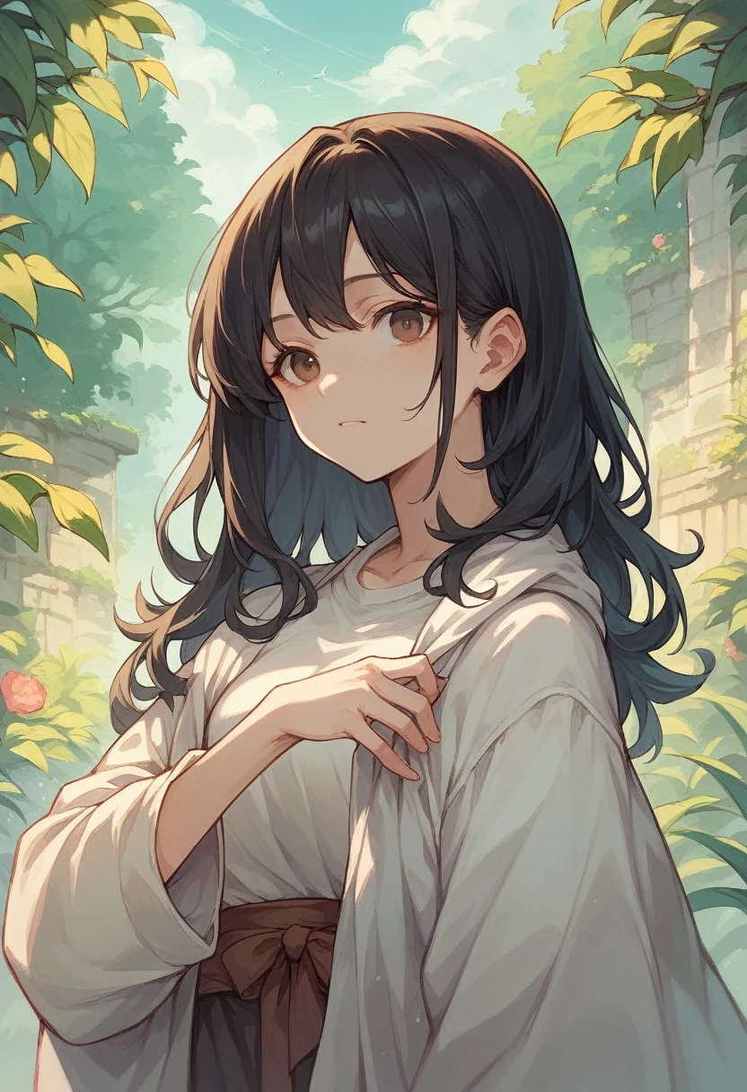 1 girl, black hair, brown eyes, anime style