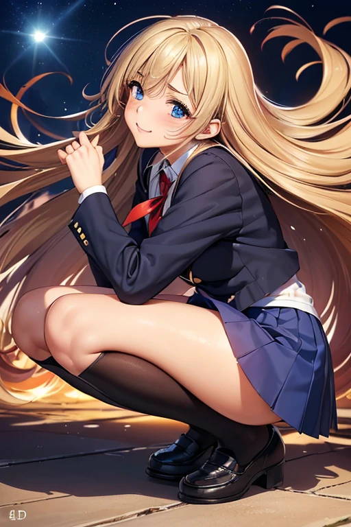 #Basics A girl is posing for a photo, animeのcute女の子, ((One Girl)), (((Baby Face:1.4)) + ((cute:1.5)) + ((15 years old))),
break
#Clothing Accessories
((school uniform)) : ((A school blazer with a blue base and white accents)) + ((A pleated skirt with a white base and red check pattern)) + (A tie with a red base and white diagonal lines) + ((Black Pantyhose)) + (Brown Loafers), ((Red earrings)),
break
#Features
(((blonde)), (Bangs that expose the forehead:1.2 + 美deathい額が見える:1.3), Hair blowing in the wind, (Long Hair : Long Hair + Wavy Hair)),
((Droopy eyes:1.4, Big eyes:1.4), blue eyes),
break
#background environment
((noon + Sunshine + School)),
#Facial Expression Pose
((ビックリdeathた顔 + smile)), (Mightily(Jump High:1.2)death、(Bend your knees in the air:1.2)),
#composition
((Face the camera, (Side angle), Character Focus, (full body))),
break
#Body parts elements
(Slim figure),
(Detailed Hair, 美deathい髪, Shiny Hair),
(double eyelid, Long eyelashes),
(Expression of fine eyes, 美deathく繊細な目, キラキラdeathた目, Eye Reflexes, Glitter Eyeliner),
(Human Ear),
(美deathい鼻, Thin Nose),
(Glossy Lips, 美deathい唇, Thick lips), (Symmetrical facial features),
(Detailed skin, Textured skin, 美deathい肌, Oily skin),
break
#Quality Image Quality Common
(((Highest quality)), ((masterpiece)), ((Very detailed))), ((Ultra-high resolution)), ((16K, 1080P)), ((Full HD)),
(解剖学的に正deathい), (Realistic), (3DCG), (Oil painting),
((comics, anime)), (CG illustration), (RAW Photos),