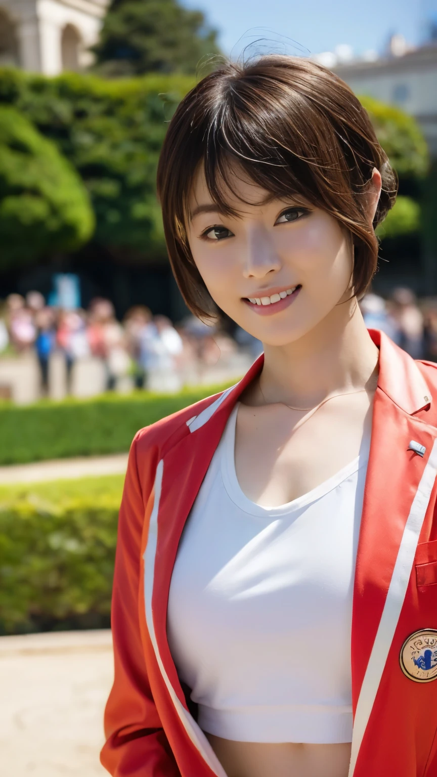 (((Beautiful women boxer))),(((Perfect Anatomyに基づいた四肢を丁寧に描写する4K撮影))),(((The large Olympic equestrian arena, with stadiums and seating set up in the magnificently beautiful gardens of the Palace of Versailles, where equestrian events are held, is packed with spectators as far as the eye can see.))),(((Beautiful equestrian athletes who work together as one to brilliantly jump over obstacles on the course))), The Japanese national equestrian, with his beautifully shaped, long-limbed, coke-bottle-shaped body and his beloved horse, enters the course.,(((Dressed in the traditional red jacket, white culottes, white athletic shirt, white gloves and brown boots.))),(((Elegant posture and mannerisms))),(((With a smile on her face, she takes the reins and enters the course with her beloved horse.))),(((A beautiful and elegant equestrian who hates to lose,Stunning gardens with nearby views of the Palace of Versailles,A gentle gaze towards his beloved horse))),(((Perfect Anatomy:1.6))),(((Urzan-6500))),(((Hasselblad produces deep depth of field for beautiful background bokeh))),masterpiece,Highest quality,Ultra-high resolution,Highly detailed portrait,High nose and beautiful face,Model-like limbs,The sweat on his fair neck is shining and dazzling,((4K shooting captures the essence of the action while including the background from close up)),Cute 20 year old, (((The beautiful, shiny chestnut-colored asymmetrical short hair at the nape of the neck is sexy.))),Long eyelashes, big eyes and double eyelids,((Glossy thick lips)),(((Perfect Anatomy))),