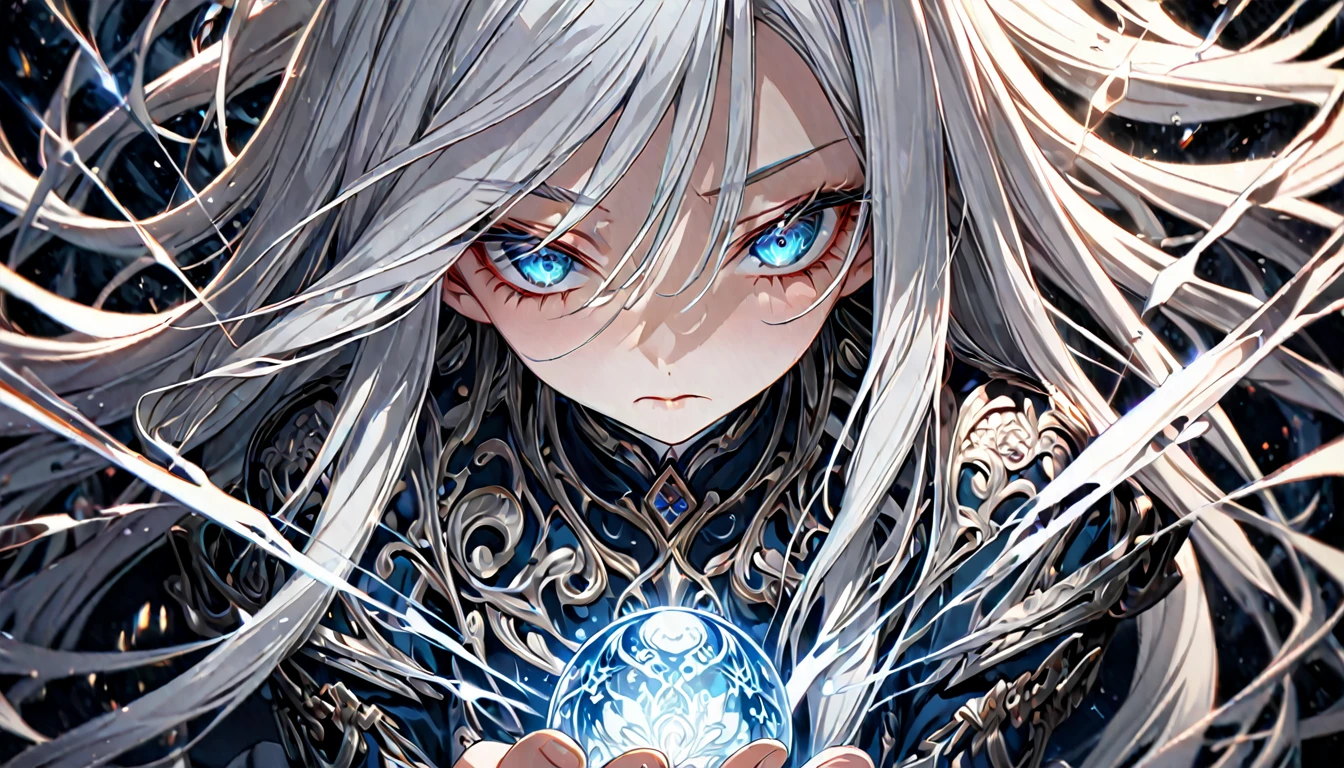 **134. One person。mysterious。Long-haired white-haired girl。Cowboy shot or close-up。
masterpiece, best quality, ultra detailed
(Detailed fingers), (Emotional), (Breathtakingly beautiful), (main part: 1.2 Whole body.), (Anime Style), (Very detailed), (Brutal), (超High resolution, High resolution), (8k), (High resolution: 1.2), (Complex and beautiful: 1.2)**
- background: Glass Labyrinth、Reflected light patterns。
- Long-haired white-haired girl: An elegant dress with delicate details、Transparent Eyes。He holds a small glass orb in his hand.。
- Effects: Light emanating from the orb、Light patterns reflected in the labyrinth。
