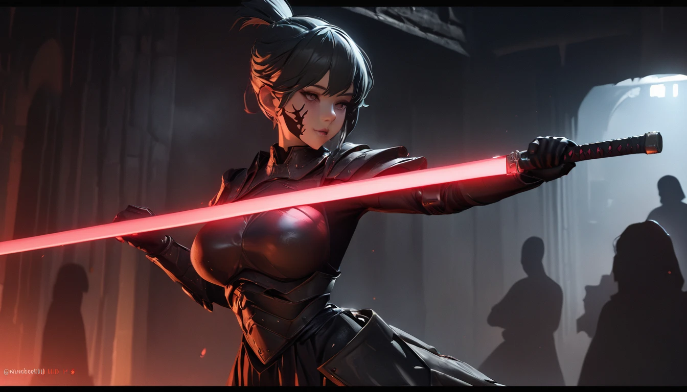 best quality, ​masterpiece,phSaber, Subscribe to, 1 girl, alone, armor, weapon, Sword, glowing Sword, glowing weapon, French plait, armored dress, glowing, Stulpen, Hold, Brustplatte, topknot, upper body, dark alley, natta, natta sky, red light, (Silhouette, hard light:1.2), Nordic style, high quality, beautiful picture, masterclass!, Detailreicheres 8K.unreal engine:1.4,uhd,La best quality:1.4, photorealestic:1.4, Skin texture:1.4, ​masterpiece:1.8,first work, best quality,Object Object], (detailed facial features:1.3),(The right proportions), (Cowboy-Pose), NSFT, big tits