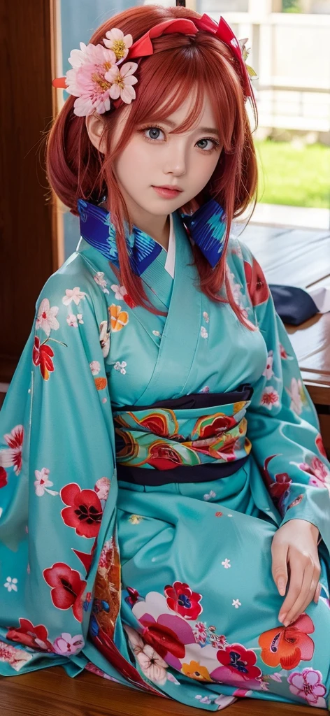 Beautiful girl wearing a yukata and sitting while looking at the viewand girl beautiful high miku nakano , Miku Nakano, from toubun no Hanayome