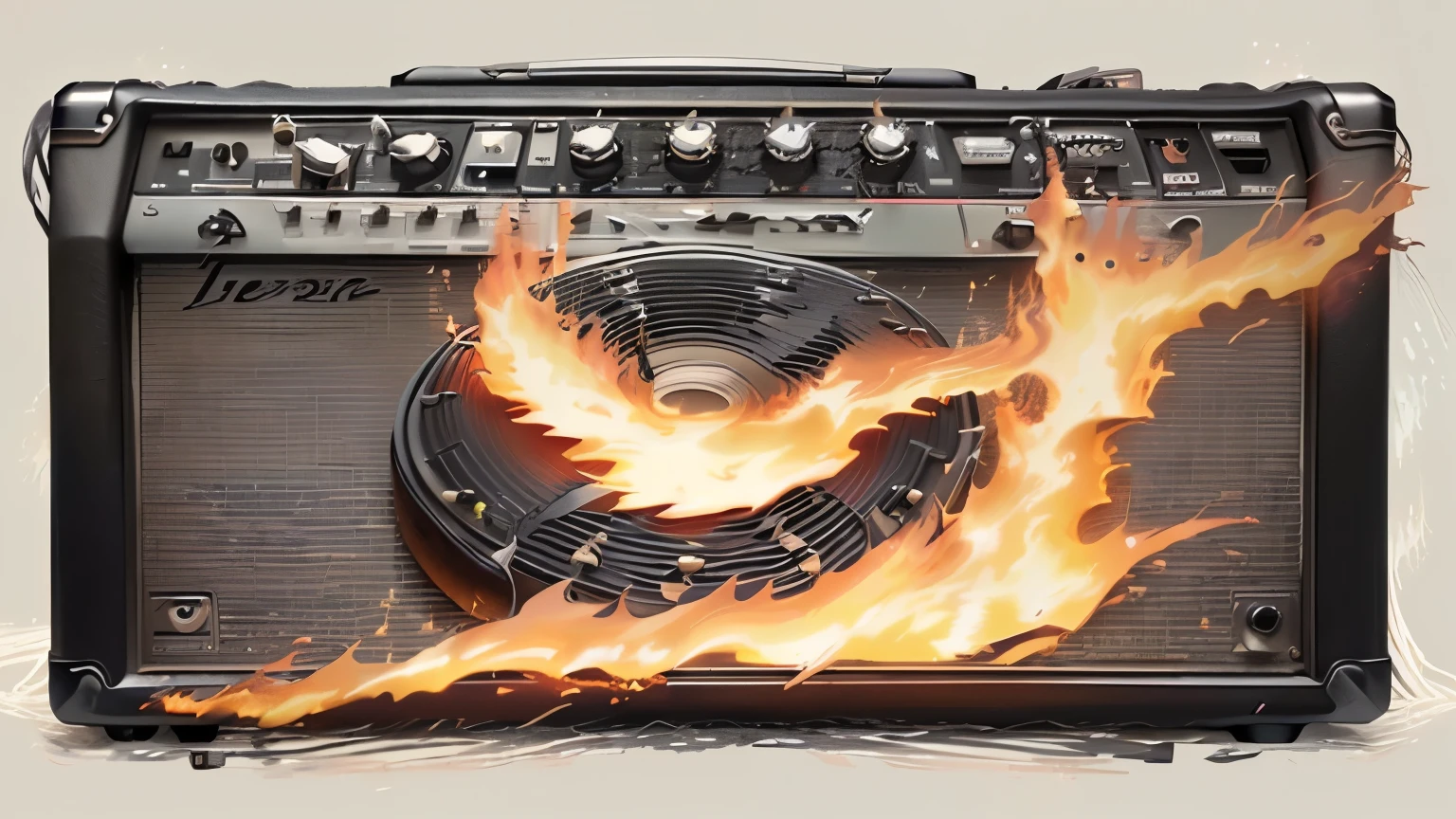 a close up of a guitar amp with a flame on it, loud, photorealistic music album cover, frequency indie album cover, noise rock album cover, burning pulse, liquid fire, on fire, loud music, lowres, new album cover, album artwork, album art, 2 0 1 9, 2019, album art cover, free-fire