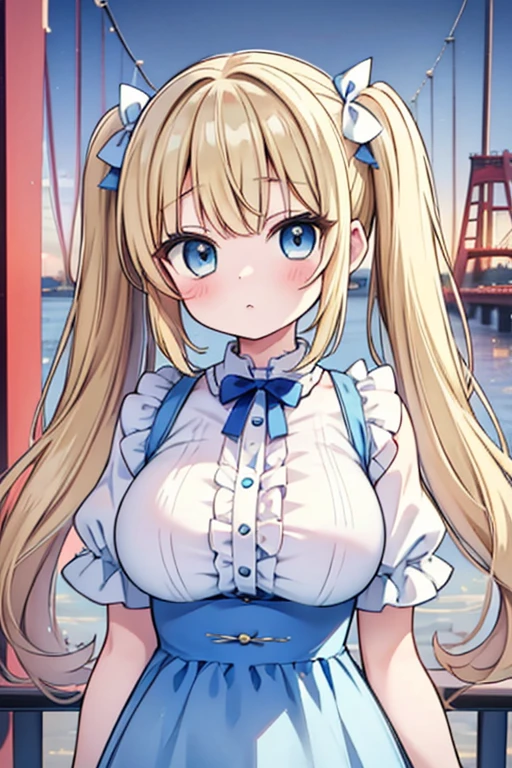 Blonde with blue eyes、Lolita、Large Breasts、Twin tails、Girl Brat,Large Breasts,Cute eyes,Puffy eyes,Akashi Kaikyo Bridge,Japan,Hyogo,