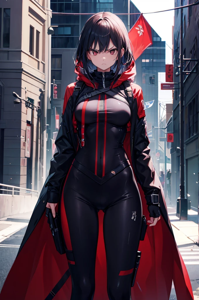 assassin, solo, angry, girl, body suit, standing