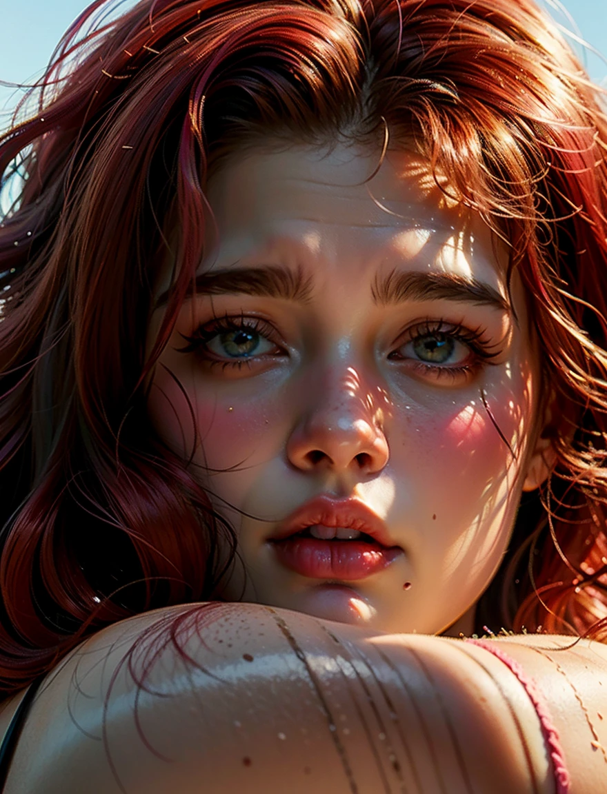 (((ultra realistic))) Photo, masterpiece, top quality, (pale skin), (Ultra detailed face and eyes:1.3), 1 girl, Adult, in a T-shirt, ((Eye makeup, pink mascara)), ((large detailed lips)), ((pink wavy hair)), ((Chyolka)) , (Natural breasts), Slim waist. ((Posing)), photoshoot, studio (soft lighting), (The play of light and shadows), depth of field, bokeh, (special attention to skin detail: 1.2), Detailed leather texture, skin pores. (Light atmosphere of the frame. Color range - delicate, Bright, Pink tones), UDR, ((Film grain)), ((rays)), (Glare), ((Photo from the back, close-up) , ultra detialed,