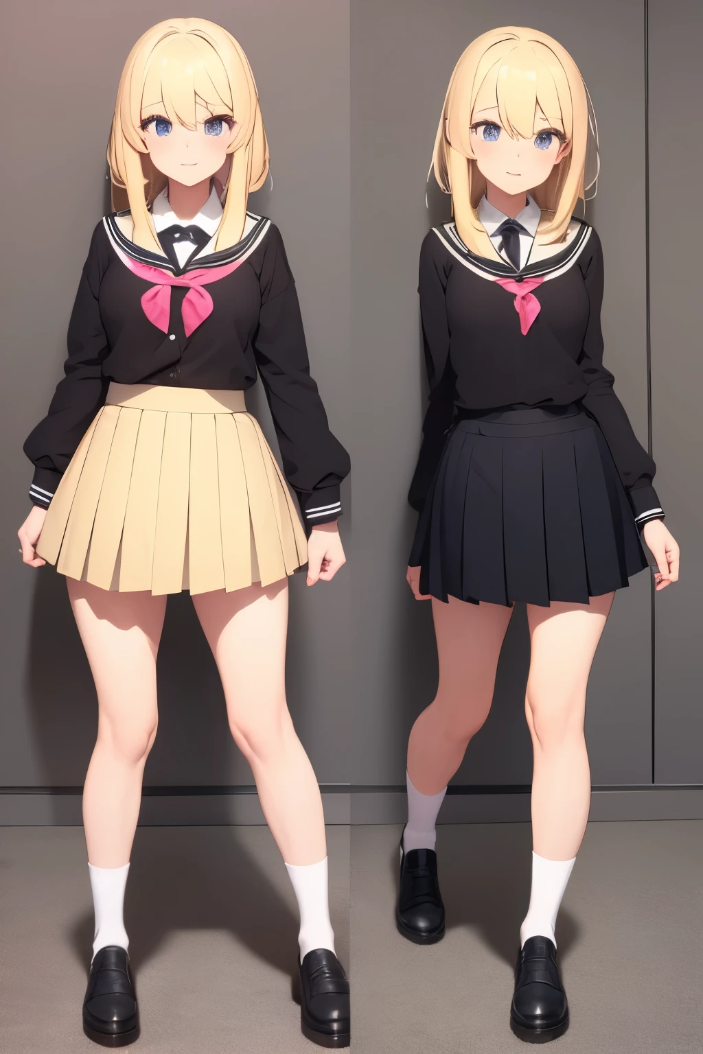 improved image, Kizi, hair blonde, school clothes, skirt raised, pink ass, seios escondidos