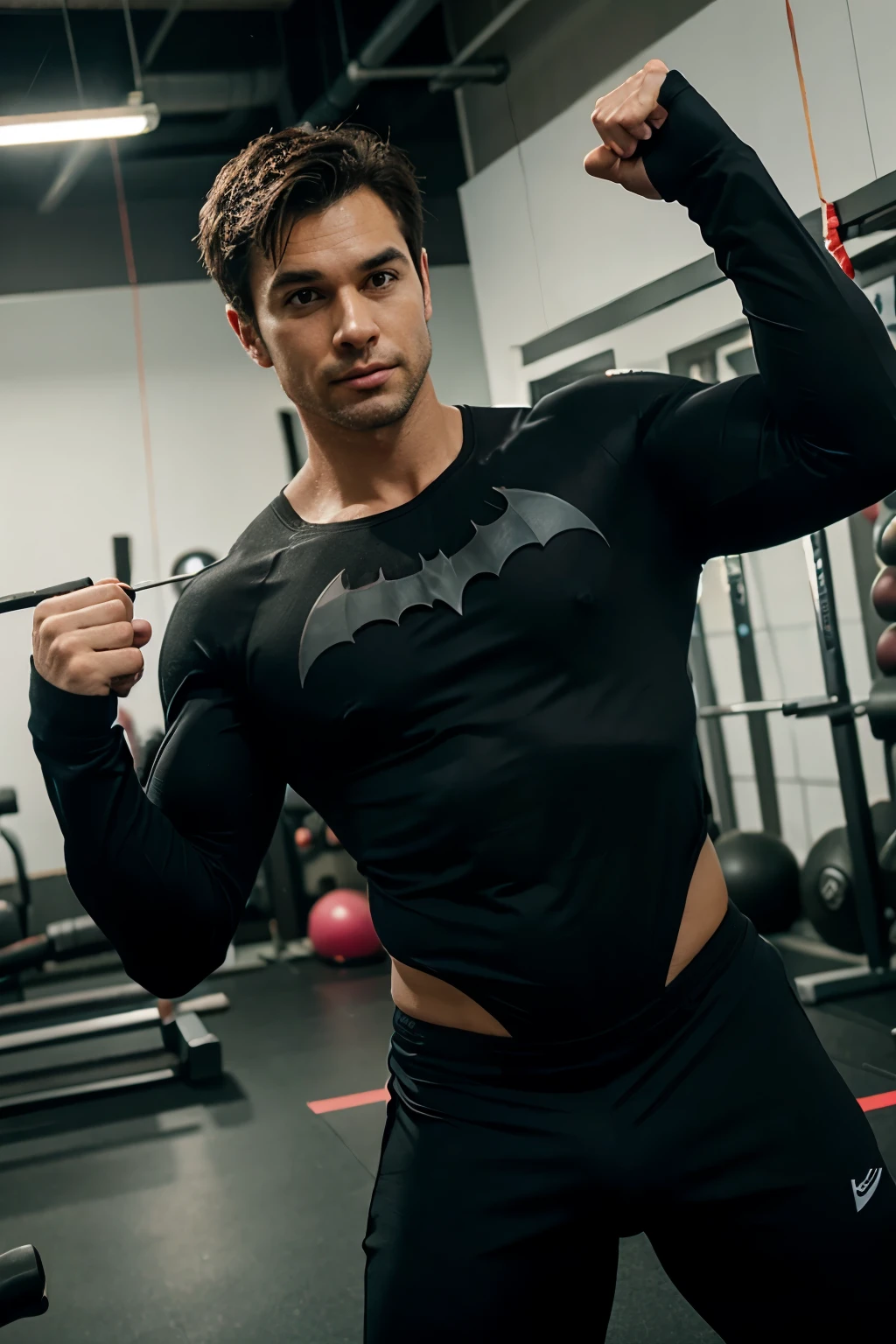 Bat man at gym hard working 