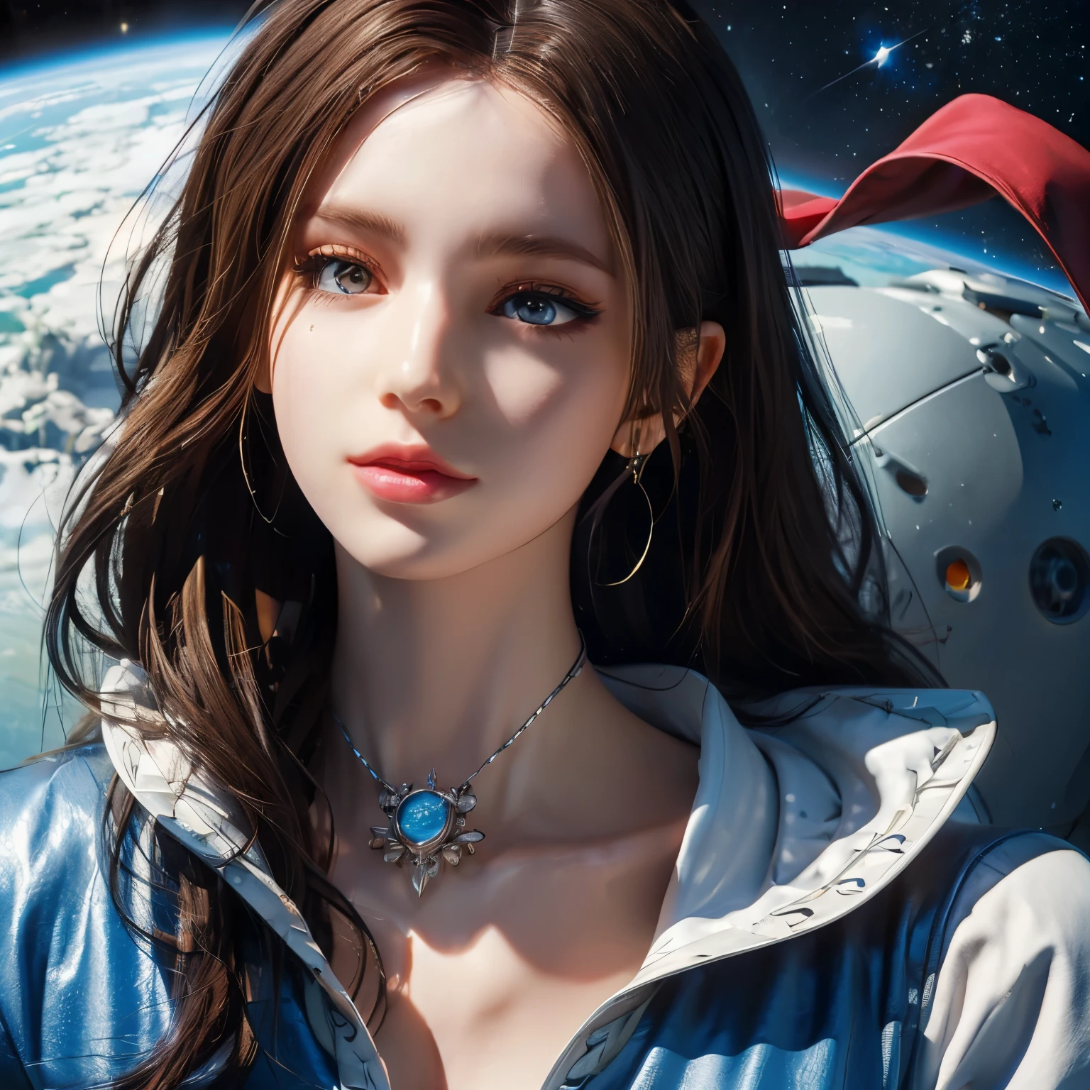 (surrealism), (highest resolution), (8k), (very detailed), (beautiful and delicate eyes), (top quality), (very detailed), (masterpiece), (detailed face), Futuristic building shaped like Santa Claus floating in space,