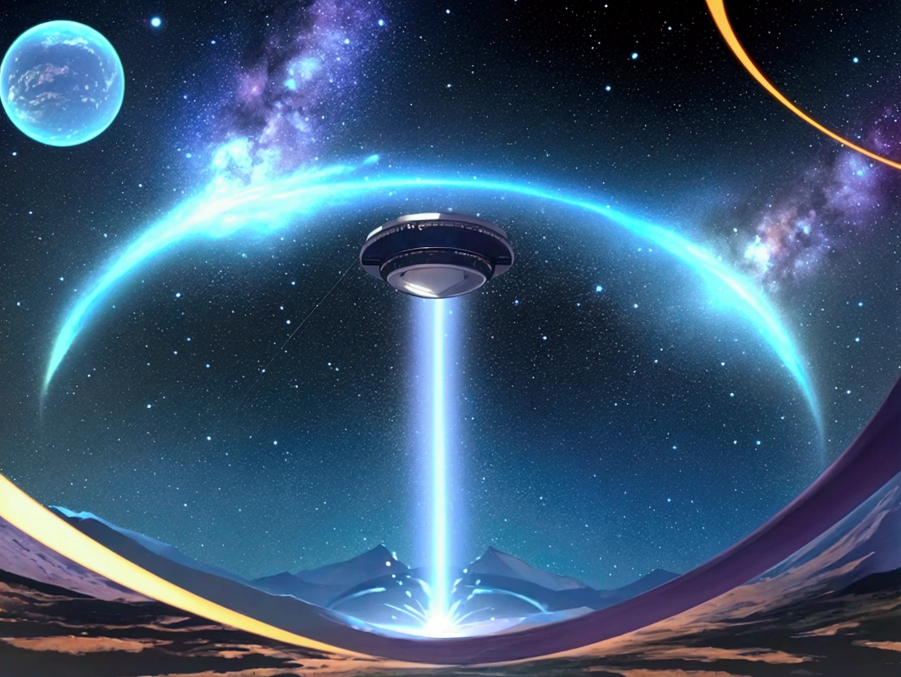 Make a picture of a vast space, where you can see different galaxies, like galaxies with space junk, utopian galaxies, wild galaxies, and even space study centers, where a ship with an animal is going to a galaxy in the center of the image
