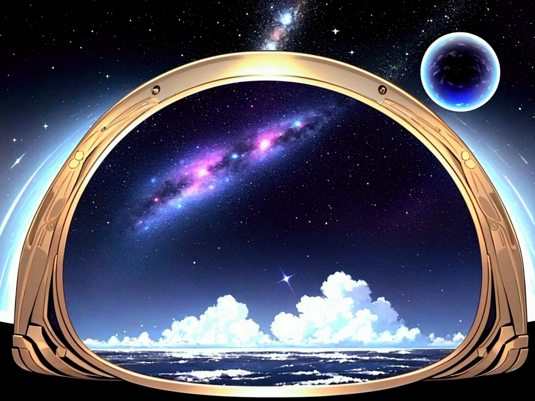 Make a picture of a vast space, where you can see different galaxies, like galaxies with space junk, utopian galaxies, wild galaxies, and even space study centers, where a ship with an animal is going to a galaxy in the center of the image