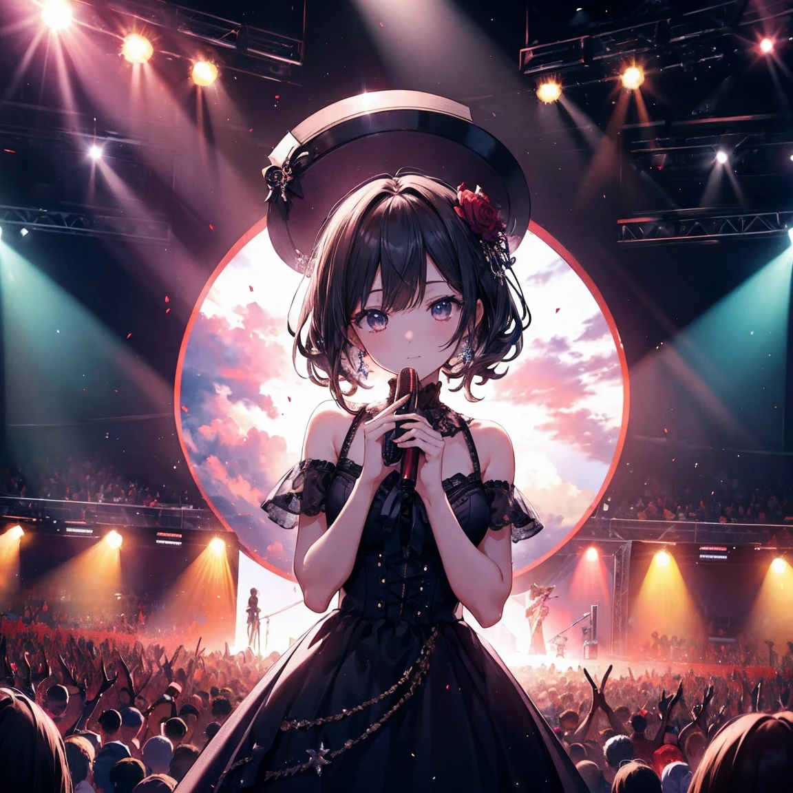(multiple silhouettes), background, idols, idol group, stage, (ultra detailed),(Masterpiece), (Best quality), (8k)