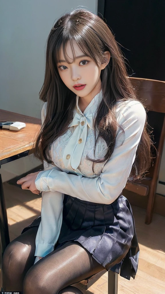 (((Safe For Work : 1.5))), (((pornography))), ((Highly detailed CG)), (realistic),(intricate details:1.2),(masterpiece:1.3),(top quality:1.4),(Ultra High Resolution:1.2), 8K resolution, very detailed expression, studio soft light, vivid details, super detailing, (complete anatomy: 1.4), realistic,Realistic Shading,(high quality), full body photo, Photoshoot, 1 24-year-old Korean woman, (school _uniform :1.2), (full body shot : 1.2), (a little smile : 1.2),(skin_colored shiny pantyhose :1.2), (glamorous and mature high school girl and a Korean adult man enjoying a smartphone chatting app :1.4), (no other person : 1.6), (remove background : 1.7), (she is sitting : 1.6), she has long and beautiful legs