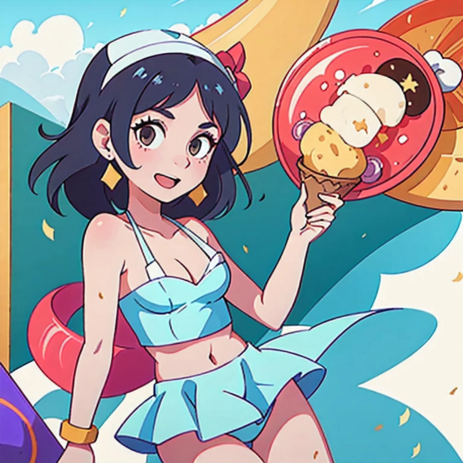 girl in a bikini eating an ice cream cone, eating ice cream, in a bikini, angela white, giorgia meloni, katy perry, in bikini, eating ice - cream, wearing spandex bikini, ice cream on the side, bikini, ice cream, wearing a bikini, candid photo of dirty, shiny plastic bikini, candid shot, cone, 1 girl, solo,in a green dress standing by a wall,portrait of female idol