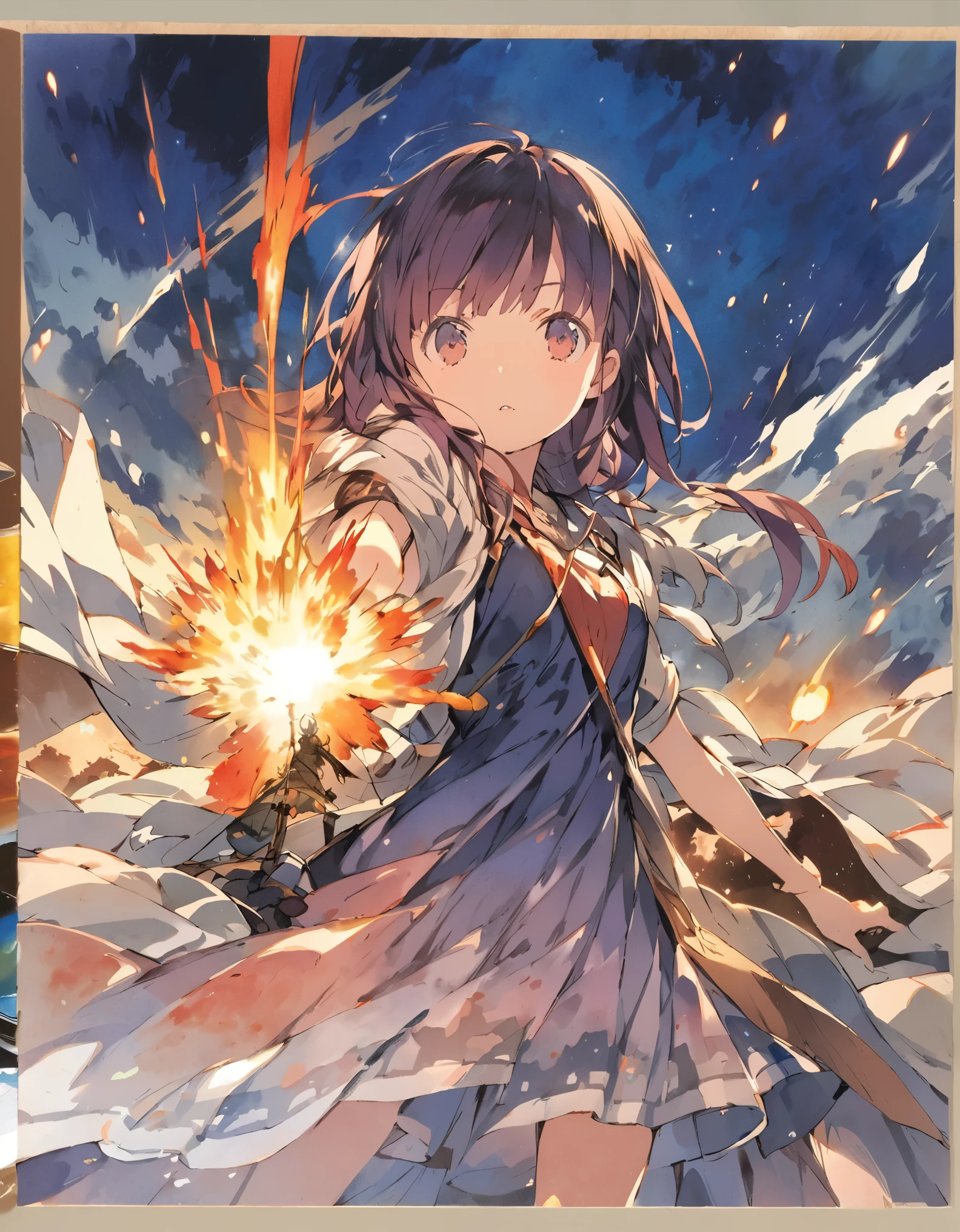 Official art using hand-drawn watercolor sketch technique A girl lost at the end of the world
