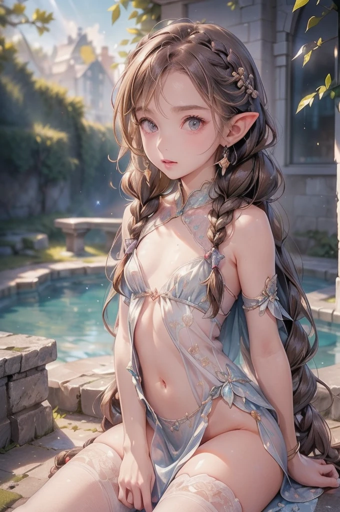 ((best quality)), ((masterpiece)), (detailed), 1 Girl, Off-shoulder, small tribal,(((small ,small))),(Round Face),(small chest),(Big forehead:1.2),(Beautiful big eyes:1.3),extremely detailed cute anime face, (((flat chest))),((((long double braids,tight braids,Long braids,Braided Hair,Long scissors,Colored undercoat)))),Complex eyes,beautiful detailed eyes,Symmetrical eyes,((((Glowing skin:1.5,Bright skin: 1.5,Glowing skin,very Glowing skin,Shiny body,Reflective Skin)))),(((detailed face))),beautiful detailed lips,(National Foundation)), ((Loincloth dress)),(Loincloth clothing,style),(Clothes made from leaves and flowers),((Wet clothes,)), Dynamic poses,Looking at the audience, (((Awkward))),(Frightened expression),high resolution,(best quality),(ultra detailed,extremely detailed),Perfect face details, ((masterpiece:1.4, best quality))+, (ultra detailed)+, Long twin tails, (White stockings), Cute girl,Blue clothes, (flat chest:1.3), 1 Fairy, Off-shoulder, fairy tale, Fairy, Elf girl with wings, 女孩Fairy, Different types of insect wings, small breasts (flat chest:1.3), National Foundation，Tentacles状藤蔓, 覆盖着Tentacles, 被Tentacles缠绕, 身体周围的Tentacles, 许多Tentacles, 被Tentacles捕获, 被Tentacles, 被Tentacles困住, Fine details，Tentacles，用Tentacles绑住, 漫游Tentacles, Slobber，cry，Frightened expression, panic, Fighting for survival, helpless, Detailed body，Complete limbs，National Foundation, Pulled into a flower, Wildlife, jungle, Horrible floral environment, Terrible nature, Predatory flora, Fairy捕手, Fairy捕手, Fairy捕手 plant, Tentacles状藤蔓, Fairy捕手-plant, Fairy捕手 flower, Tentacles状藤蔓, Fairy捕手-flower inspired by carnivorous plants; A plant occupies an evolutionary niche comparable to