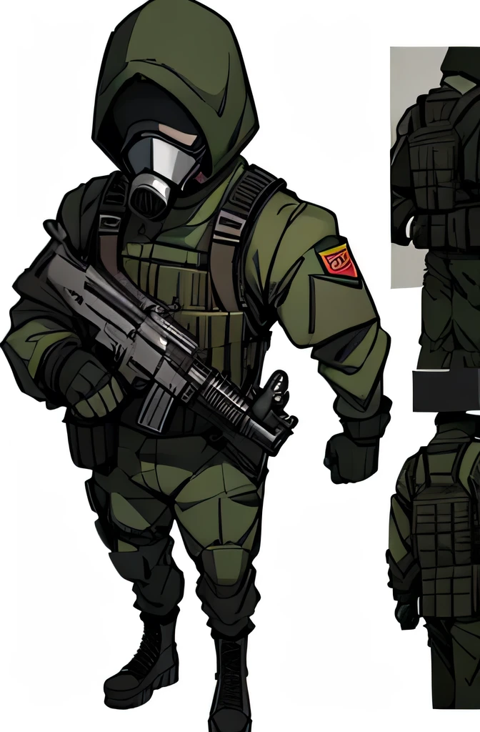 soldier man, gas mask, military dress uniform, fully body