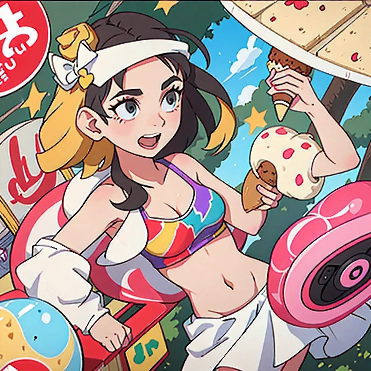 girl in a bikini eating an ice cream cone, eating ice cream, in a bikini, angela white, giorgia meloni, katy perry, in bikini, eating ice - cream, wearing spandex bikini, ice cream on the side, bikini, ice cream, wearing a bikini, candid photo of dirty, shiny plastic bikini, candid shot, cone, 1 girl, solo,in a green dress standing by a wall,portrait of female idol