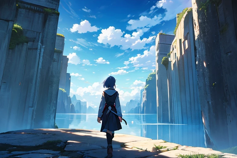create a picture: anime character, which is far away in the picture