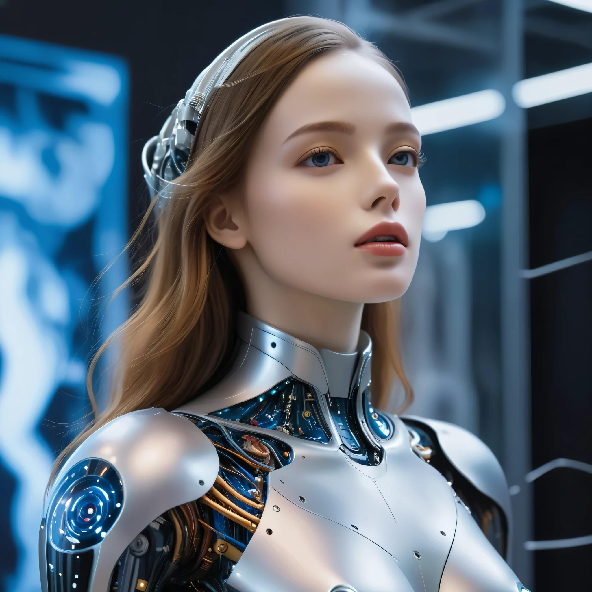 An exhibition showcasing AI-equipped autonomous female androids exhibiting various sex positions, adorned with a beautiful face and seductive gestures. The androids' eyes, lips, and faces are exquisitely detailed, creating a mesmerizingly realistic appearance. The exhibition is a masterpiece of modern art, combining the mediums of sculpture and technology to blur the boundaries between human and machine. The androids' bodies are crafted with ultra-realistic materials, utilizing physically-based rendering techniques to achieve a photorealistic effect. The lighting is carefully designed to accentuate the androids' features, with studio lighting creating a captivating atmosphere. The colors exhibit a vivid and alluring palette, enhancing the seductive nature of the exhibition. The exhibition boasts high-resolution visuals, such as 4k and 8k displays, allowing visitors to immerse themselves in the intricate details of the androids' bodies and expressions. The scene is further enhanced by elements such as bokeh, creating a dreamy and ethereal ambiance. The exhibition combines elements of photography and concept art, resulting in an innovative and provocative art form.