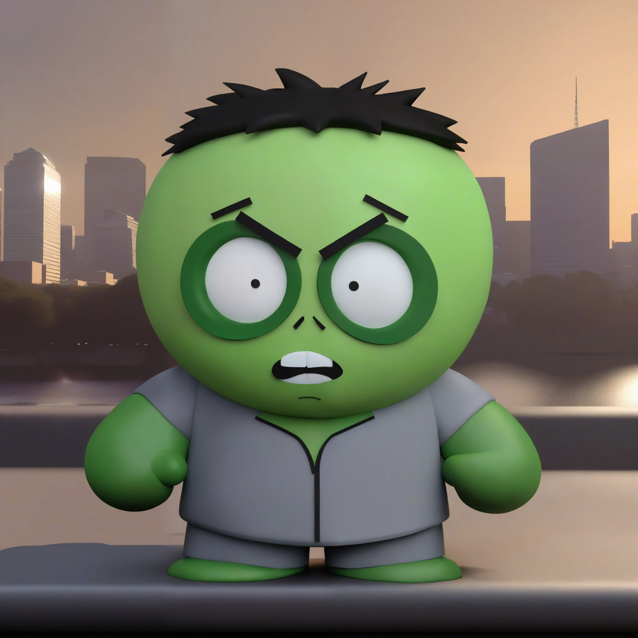 kenny as hulk, city background 