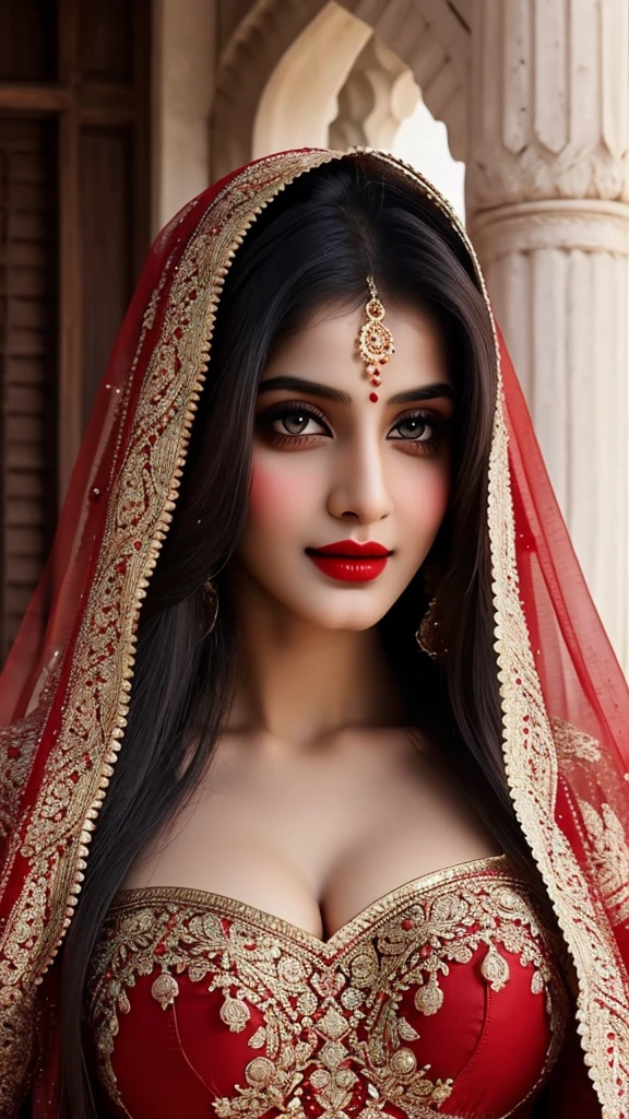 Black and white art style , Extremely detailed, women, elven, women, pakistani beautiful body, wearing traditional anarkali , well dressed fully covered body, covered breast ( no cleavage),beautiful enormous size breast, beautiful face, small nose, sexy red eyes, sexy look, red lips, sexy smile, covering hair,