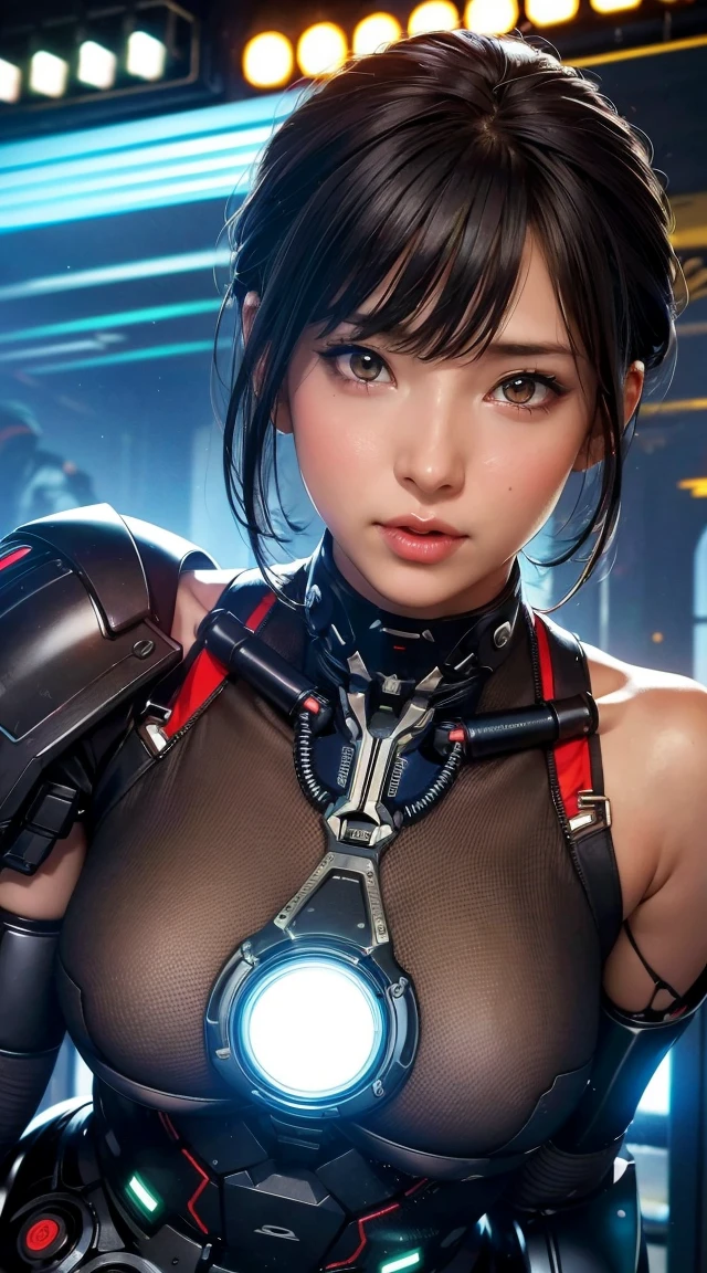 1. Machine Girl,((Ultra-Realistic Details)), Portraiture, Global Illumination, Shadow, Octane Rendering, 8k, Ultra Sharp,Metal,Complex, Decorations detailed, Cool colors, Learn more about Egypt, highly Complex details, Realistic Light, Trending on CGSociety, Glowing Eyes, To the camera, Neon Details, Mechanical Limbs,Blood vessels connected to tubes,Mechanical vertebrae attached to the back,Cervical vertebrae mechanically attached to the neck,Sitting,Wires and cables connected to the head