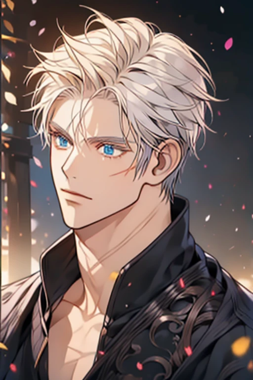 work of art, 8k, ((shadow and light effects)), Anime boy in tie and jacket, soft anime cg art, tall anime man with silver eyes, Boy Anime, detailed anime digital art, semi-realistic anime, realistic anime art style, made with anime painter studio, cute anime portrait, anime style portrait, digital anime art, anime style digital art, anime realism style, cute anime guy, full power ((effect)), ((serious countenance)), a small scar on the seat of the mouth