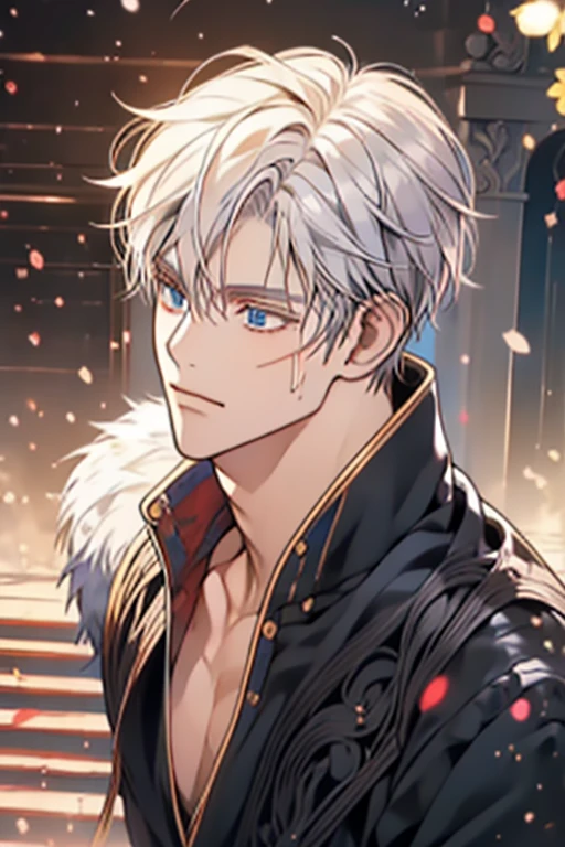 work of art, 8k, ((shadow and light effects)), Anime boy in tie and jacket, soft anime cg art, tall anime man with silver eyes, Boy Anime, detailed anime digital art, semi-realistic anime, realistic anime art style, made with anime painter studio, cute anime portrait, anime style portrait, digital anime art, anime style digital art, anime realism style, cute anime guy, full power ((effect)), ((serious countenance)), a small scar on the seat of the mouth