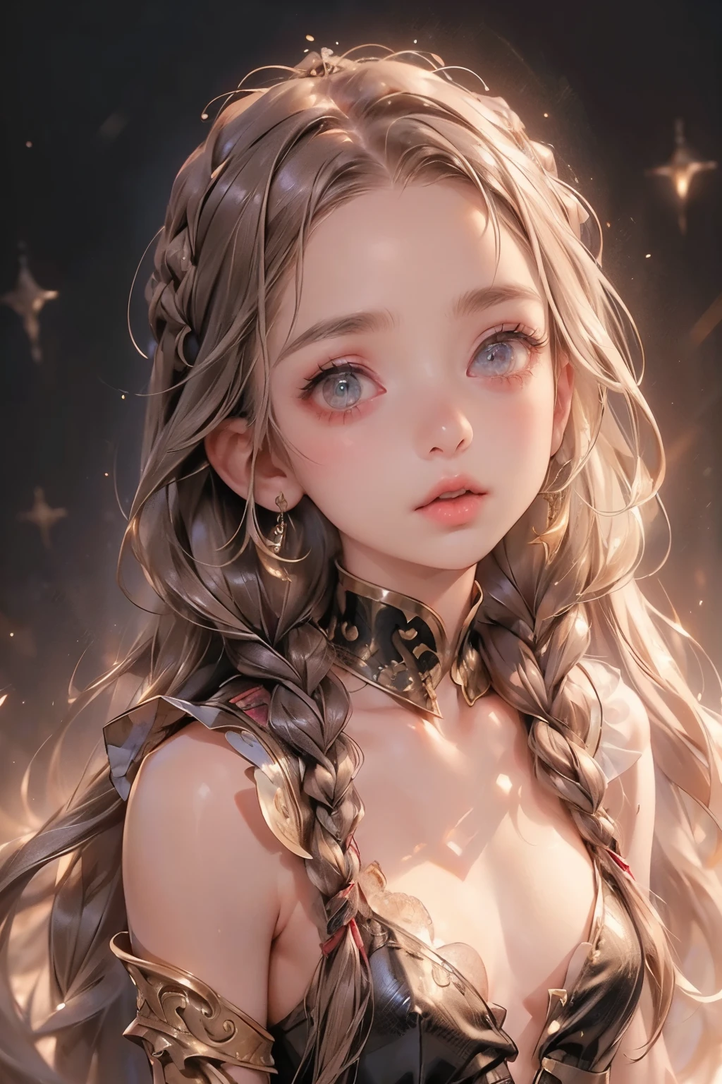 ((best quality)), ((masterpiece)), (detailed), 1girl, (big forhead:1.2),extremely detailed cute anime face, (((flat chest))), (flat chest:1.1),((((long twin braids,tight braids,long braid,braided hair,long hair)))),intricate eyes,beautiful detailed eyes,symmetrical eyes,(((detailed face))),beautiful detailed lips, dynamic pose, looking at this, resolved, resolute, highres,(best quality),(ultra detailed,extremely detailed),perfect face details, ((masterpiece:1.4, best quality))+, (ultra detailed)+, long twintails, cute girl, (flat chest:1.1), small breasts, slim body, skinny, prominent collarbones, skinny arms, flat stomach, visible hip bones, long hair, red hair, white hair, blonde hair, dark hair, ponytail, thick ponytail, heavy ponytail, small breasts, perfect face, small breasts (flat chest:1.1), Detailed body,Full limbs, (flat chest:1.1), a knight, Bloodborne inspired, Bloodborne, occult aesthetic, occult, NSFW, Complex mechanical cyborg girl, Skeleton body, red and white clothing detailed and intricate steampunk and detailed gothic ta (with a hood), NSFW, diadems, very thin long legs, Complex mechanical boots above the knee, Fluttering lace flared mini skirt, beautiful small breasts, (((( Highly detailed face))), small thin nose, Small thin lips mouth, (((Very sharp focused eyes))), Very large slit precision pale grey eyes that shine like jewels. very long eyelashes, Silver hair swaying in the wind, Emitting a dazzling light in a mandala pattern, Very dramatic and cinematic lighting, red and white clothing, full body, whole body, body
