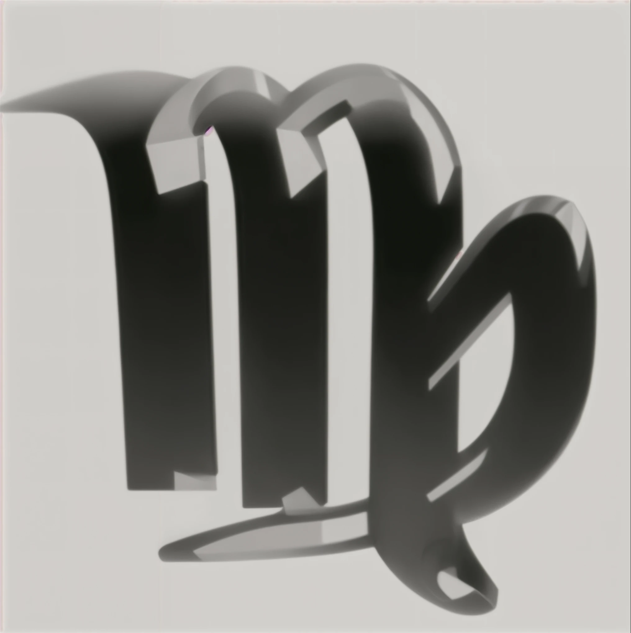 stylized virgo zodiac sign, 3D CG, reflective glossy black metal, remove gradient on the lower side, increase contrast, smooth surface, simple shapes