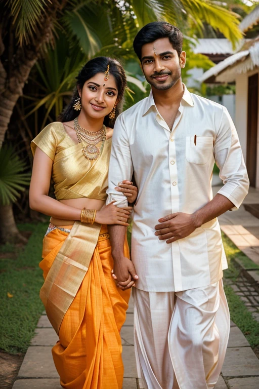 Subjects: A beautiful South Indian couple
Important Feature: Radiant smiles and expressive eyes
Attire: Traditional South Indian outfits (sari for the woman, dhoti or traditional attire for the man)
Pose or Action: Holding hands or in a traditional pose, showcasing connection and love
Framinedium shot, capturing the couple and their traditional attire
Setting/Background: A culturally rich environment or a scenic South Indian backdrop
Lighting: Soft, natural light to enhance their features and traditional attire
Camera Angle: At eye level, emphasizing the connection between the couple
Camera: Fujifilm GFX 100S
Lenujinon GF 63mm f/2.8 R WR
Camera Propertieedium format, 102 megapixels for detailed and rich images