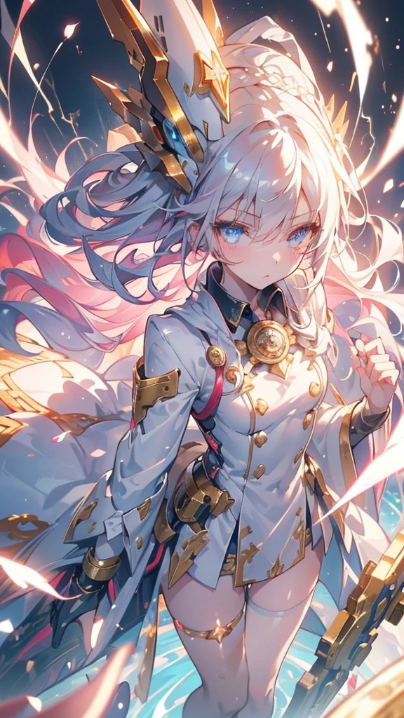 1 girl, trap, Blonde Hair, One-side long braid, blue eyes, flat chest, A short person, White robe, ,(Witch Hat), (18 years old),Bare legs, thunder电,lightning,electrical arcs,Discharge of,magic,thunder,thunder环,thundermagic,thunder鸣握金杖, Ancient battlefield background, Textured Skin, Ultra HD, Ultra HD, Ultra HD, Ultra HD, The award-winning, High Detail, Incredible high-key lighting and shadows, masterpiece, Incredible illustrations