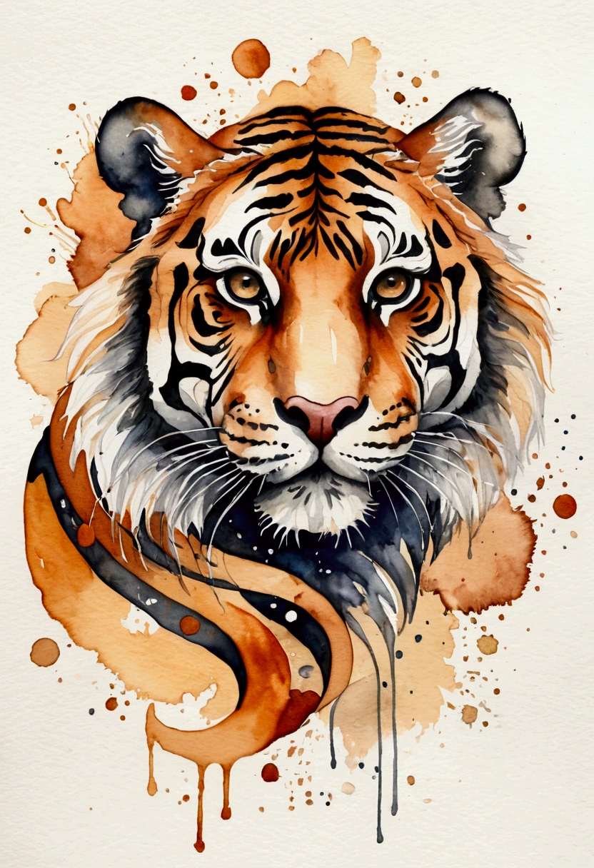 A painting of the zodiac sign Tiger. Trend Aquarell, detailed, non-realistic rendering, Streetstyle, Astrology