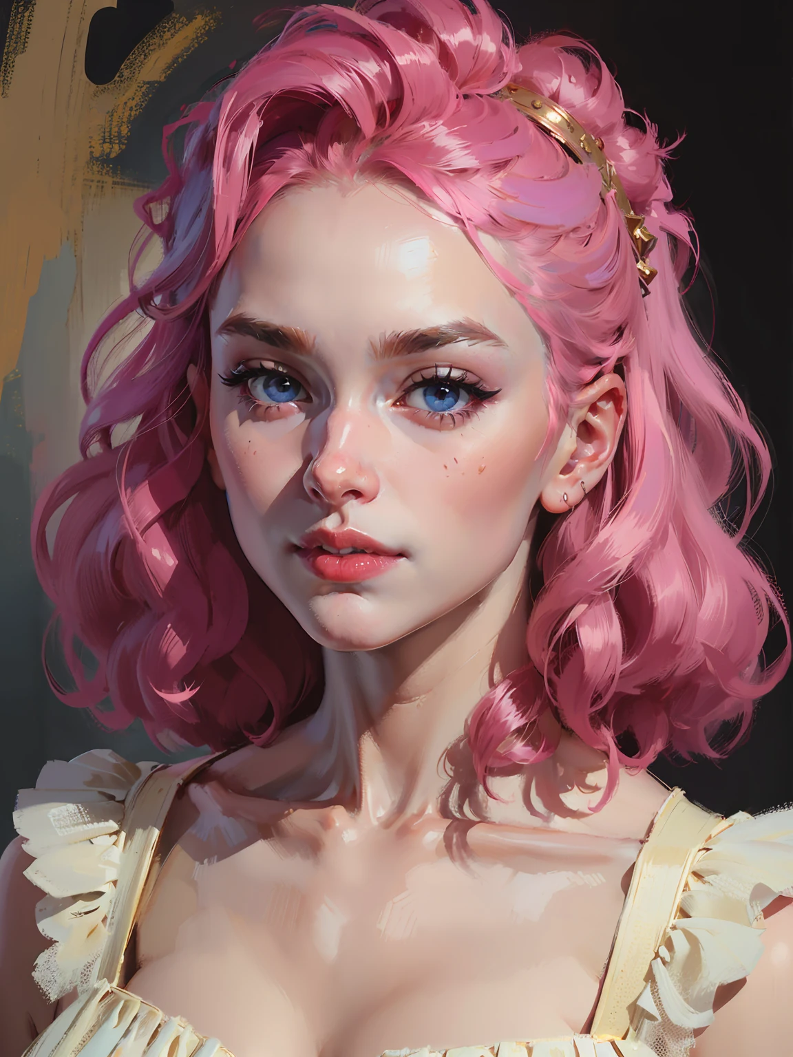 a delicate cute girl with pink hair,ta dress,beautiful detailed eyes,beautiful detailed lips,extremely detailed face and features,longeyelashes,porcelain skin,elegant pose,pure white background,(best quality,4k,8k,highres,masterpiece:1.2),ultra-detailed,(realistic,photorealistic,photo-realistic:1.37),intricate delicate texture,soft lighting,pastel color palette,fairytale,whimsical