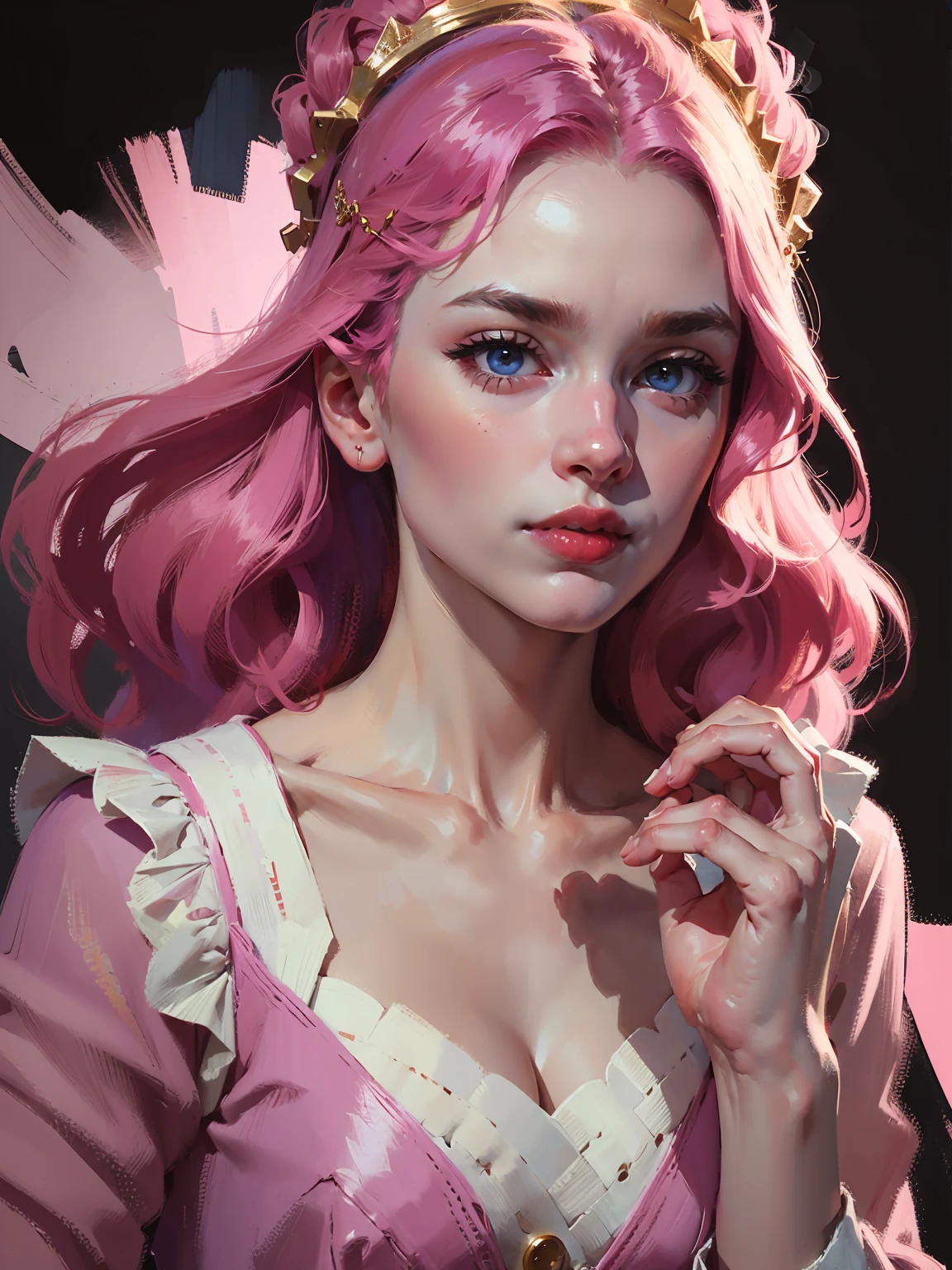 a delicate cute girl with pink hair,lolita dress,beautiful detailed eyes,beautiful detailed lips,extremely detailed face and features,longeyelashes,porcelain skin,elegant pose,pure white background,(best quality,4k,8k,highres,masterpiece:1.2),ultra-detailed,(realistic,photorealistic,photo-realistic:1.37),intricate delicate texture,soft lighting,pastel color palette,fairytale,whimsical