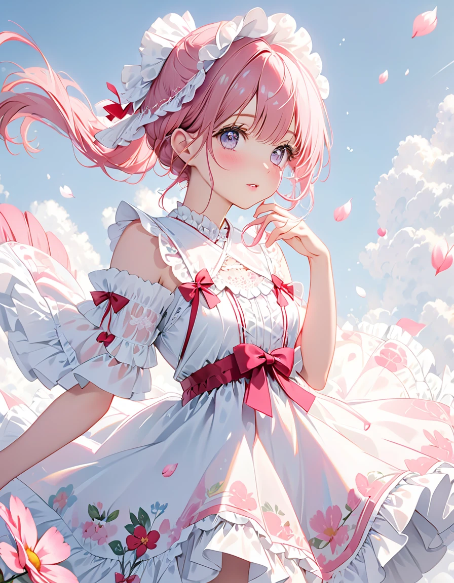 Super delicate cute girl wearing a ta dress with pink hair. 8K ultra-high image quality, delicate texture, pure white background.