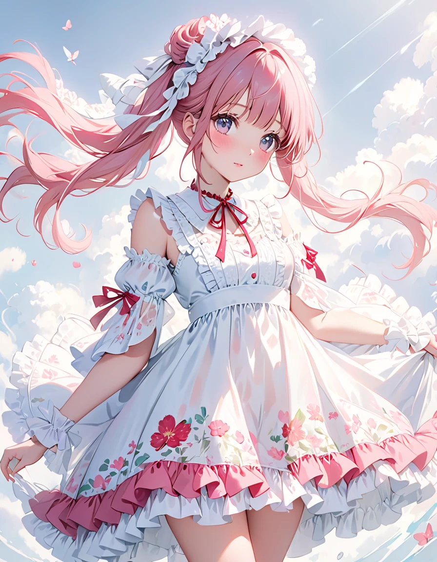 Super delicate cute girl wearing a Lolita dress with pink hair. 8K ultra-high image quality, delicate texture, pure white background.