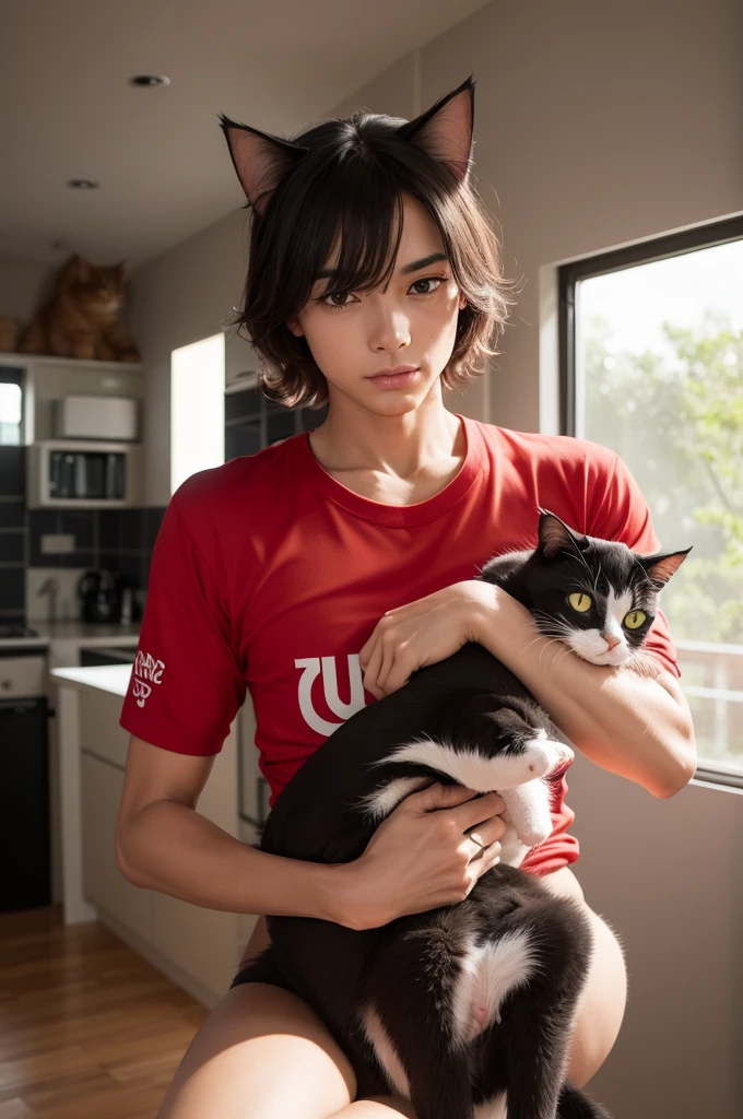 I would like an image of a cat with a Flamengo shirt