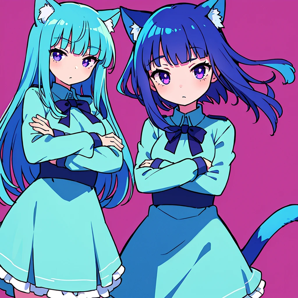 A drawing of an anthro furry raccoon girl, with blue dyed, black hair, ear piercings, and bracelets, wearing a loose fitting black beanie, baggy purple shirt, and a dark green pleated skirt