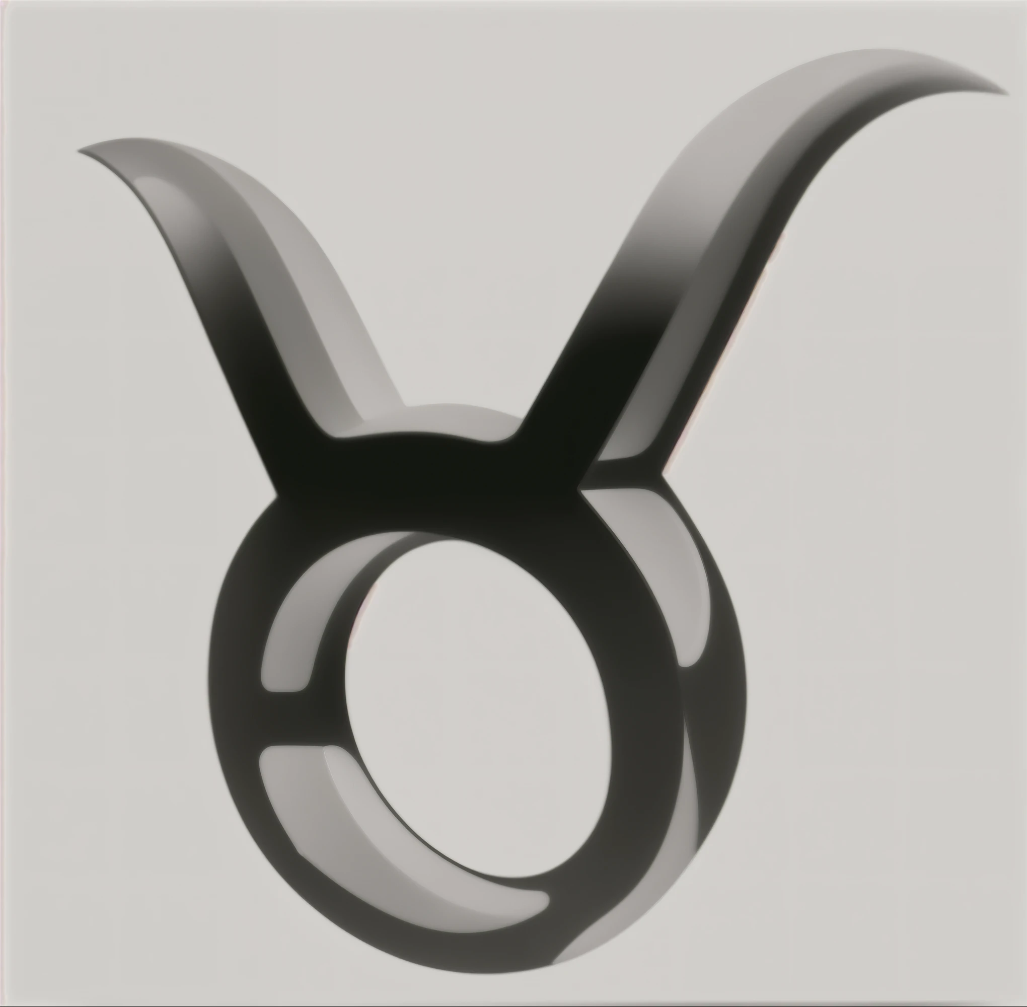 stylized taurus zodiac sign, 3D CG, reflective glossy black metal, remove gradient on the lower side, increase contrast, smooth surface, simple shapes, remove white haze 