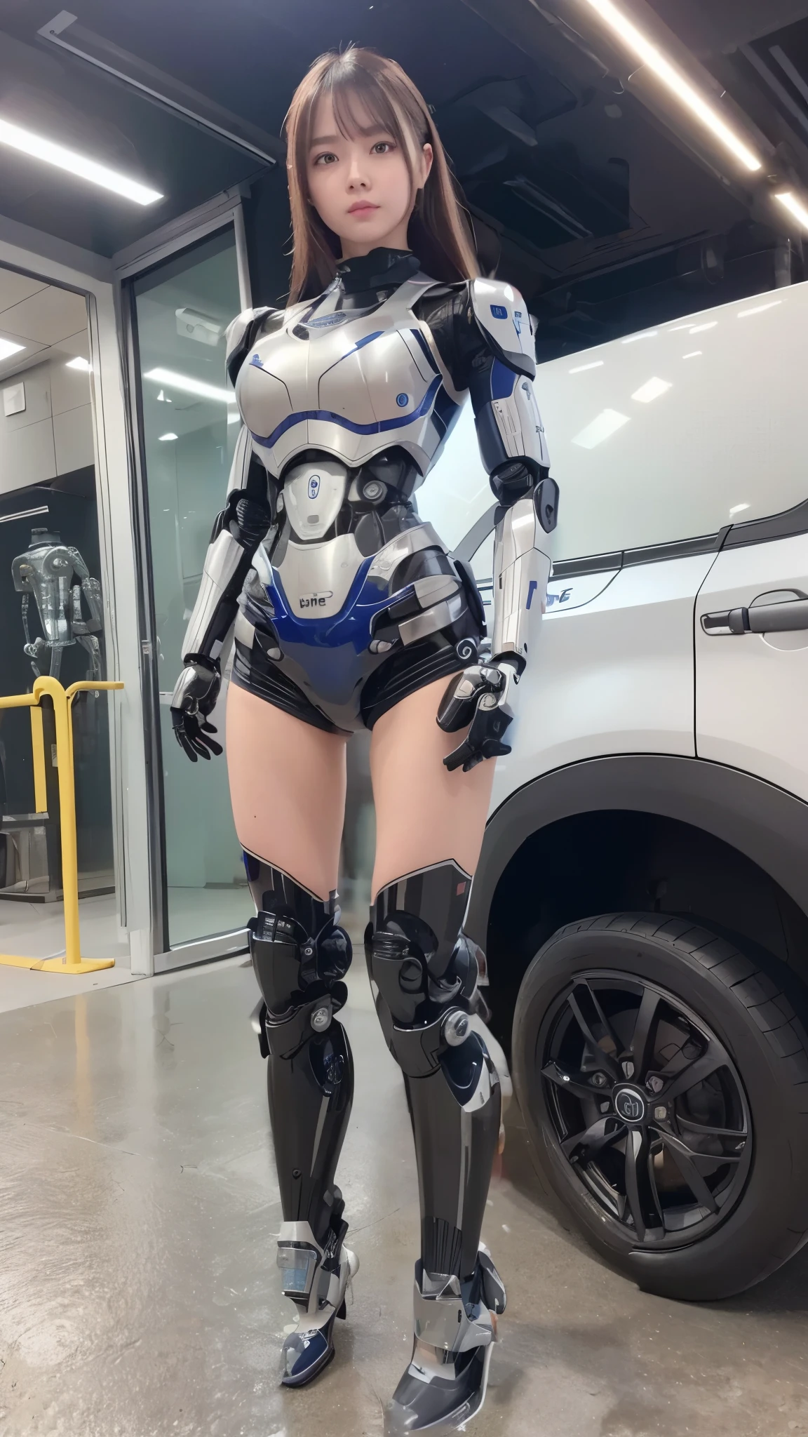 one robot woman, hyperdetailed face, Super well-formed face, armored robot, Police, robot, perfect-female-robot, perfect-mechanical-body